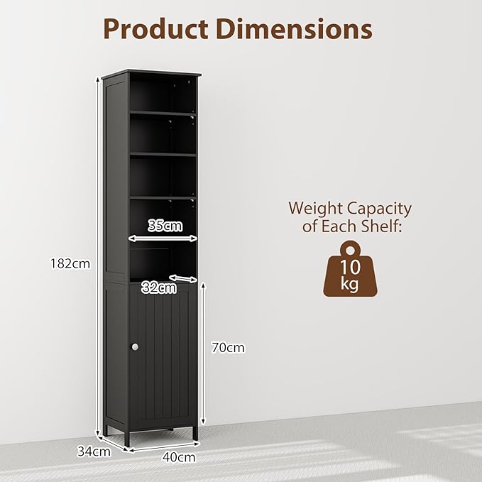 Tall Bathroom Storage Cabinet Black Adjustable Shelf Unit