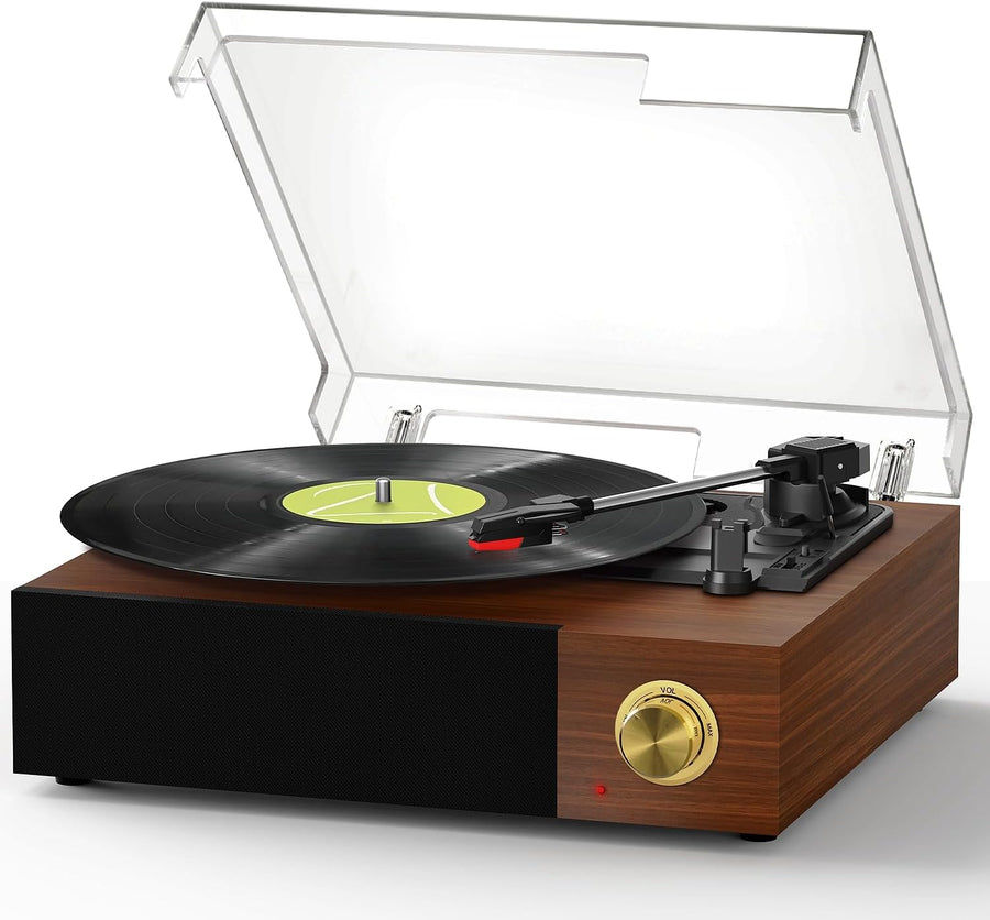 Bluetooth Vinyl Record Player 3 Speed Built In Speakers Walnut