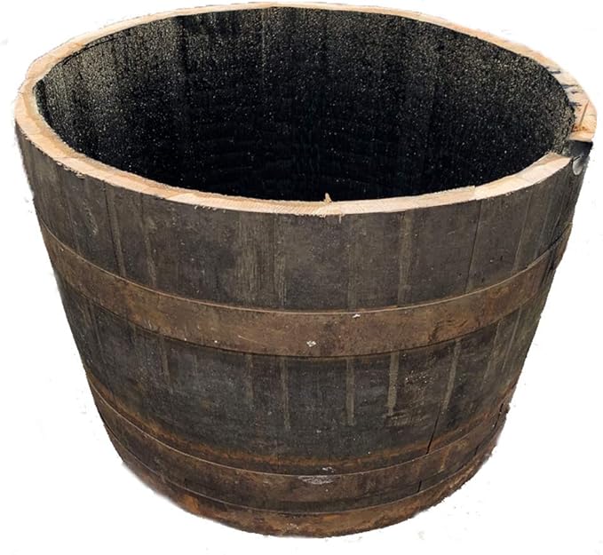 Large Oak Whisky Barrel Planter Rustic Garden Pot 64cm