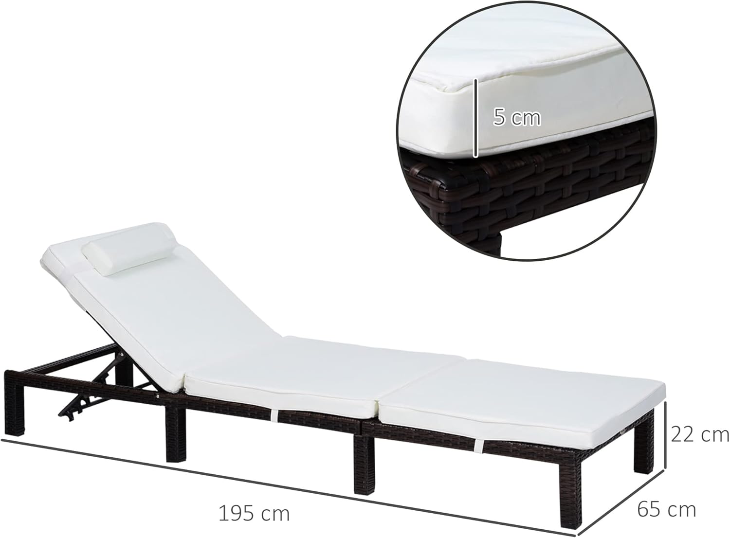 PE Rattan Sun Lounger 5 Level Recliner Cream