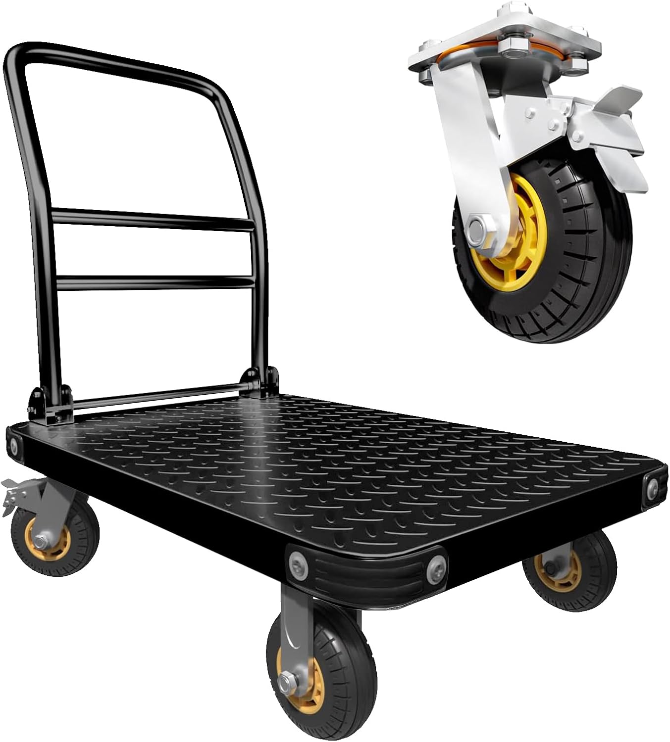 2000lbs Heavy Duty Platform Truck Flat Cart Steel Push Dolly Brake