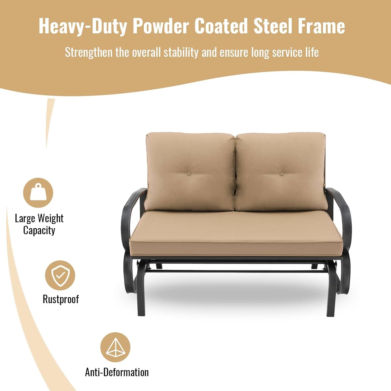 2 Seater Outdoor Glider Bench Metal Rocking Garden Chair w/Cushions