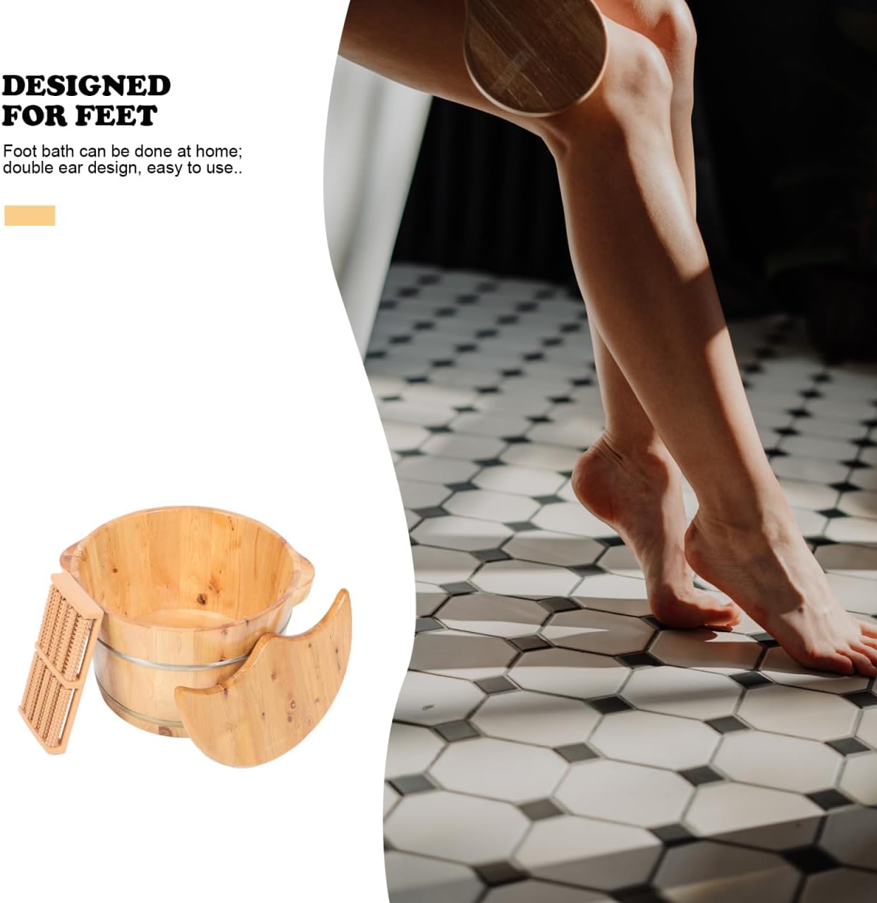 Wooden Foot Bath Basin with Lid Large Spa Soak Tub Massager