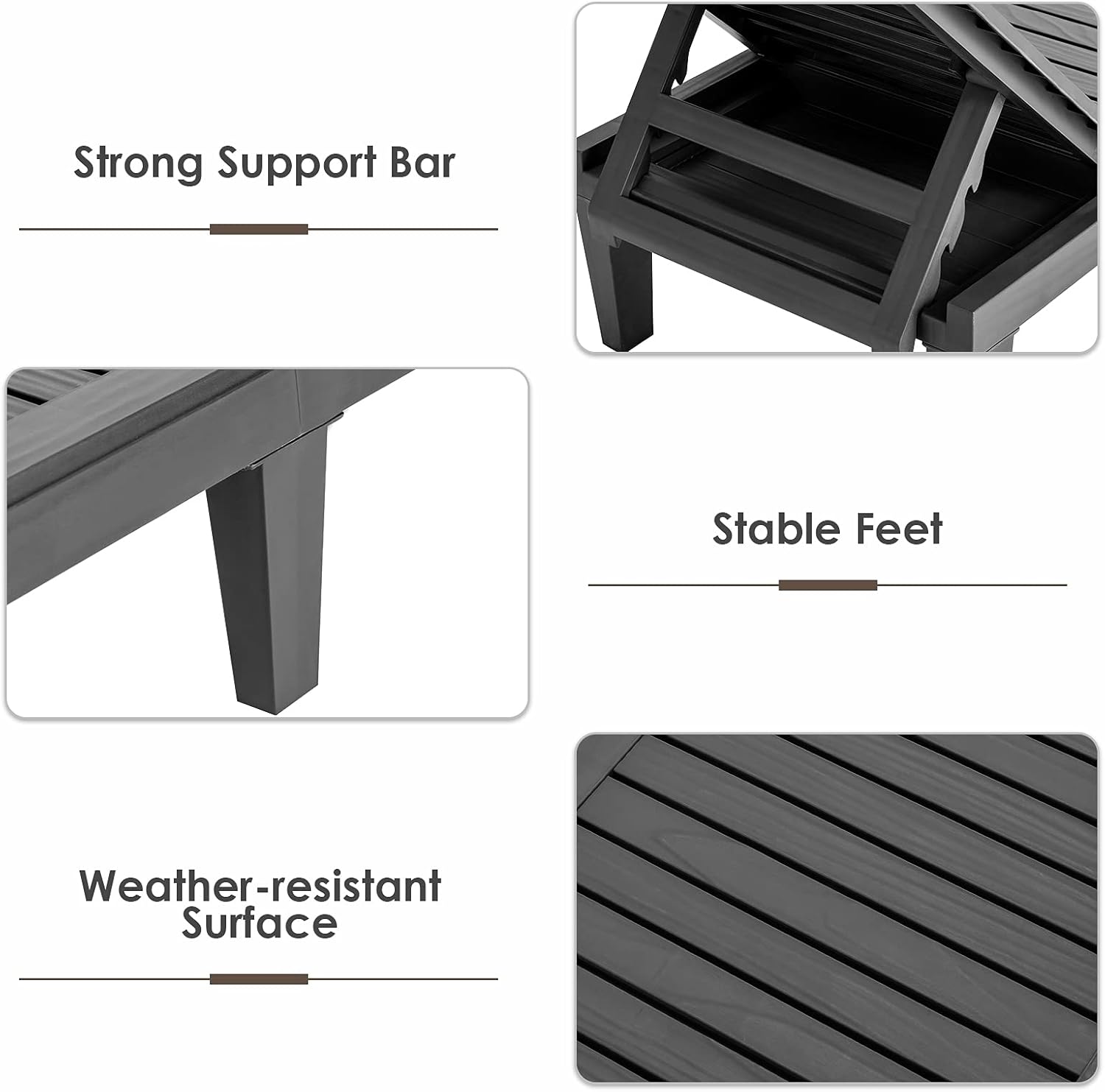 Sun Lounger 5 Position Recliner Chair Black Wood Effect