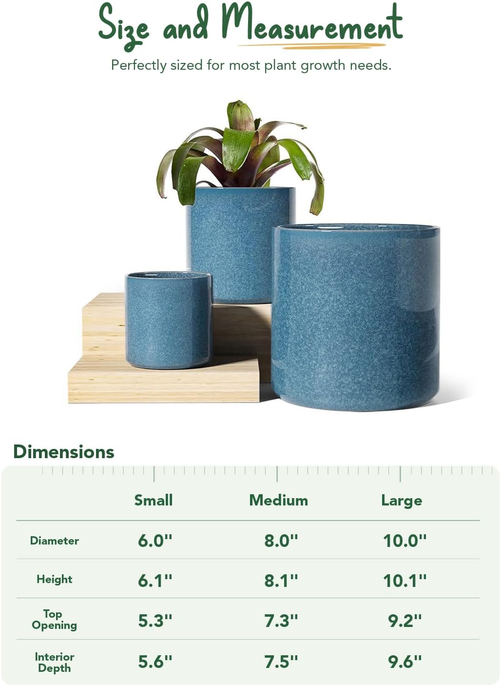 Ceramic Plant Pots Set 3 Harbor Blue Indoor Planters Drainage