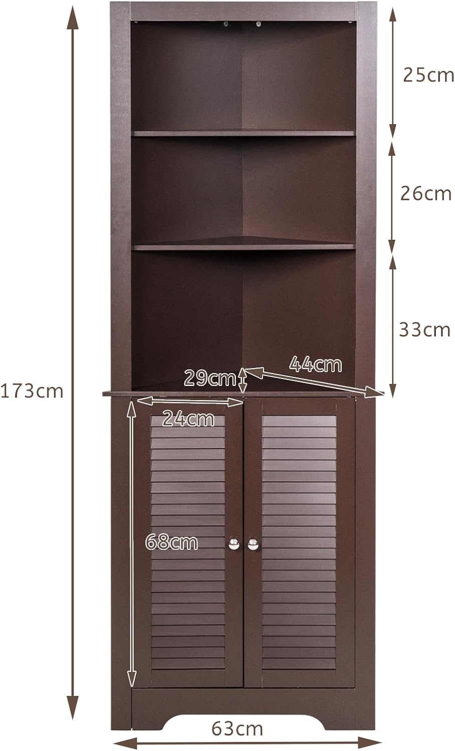 Corner Bathroom Tall Cabinet Triangle Shelf Unit Espresso
