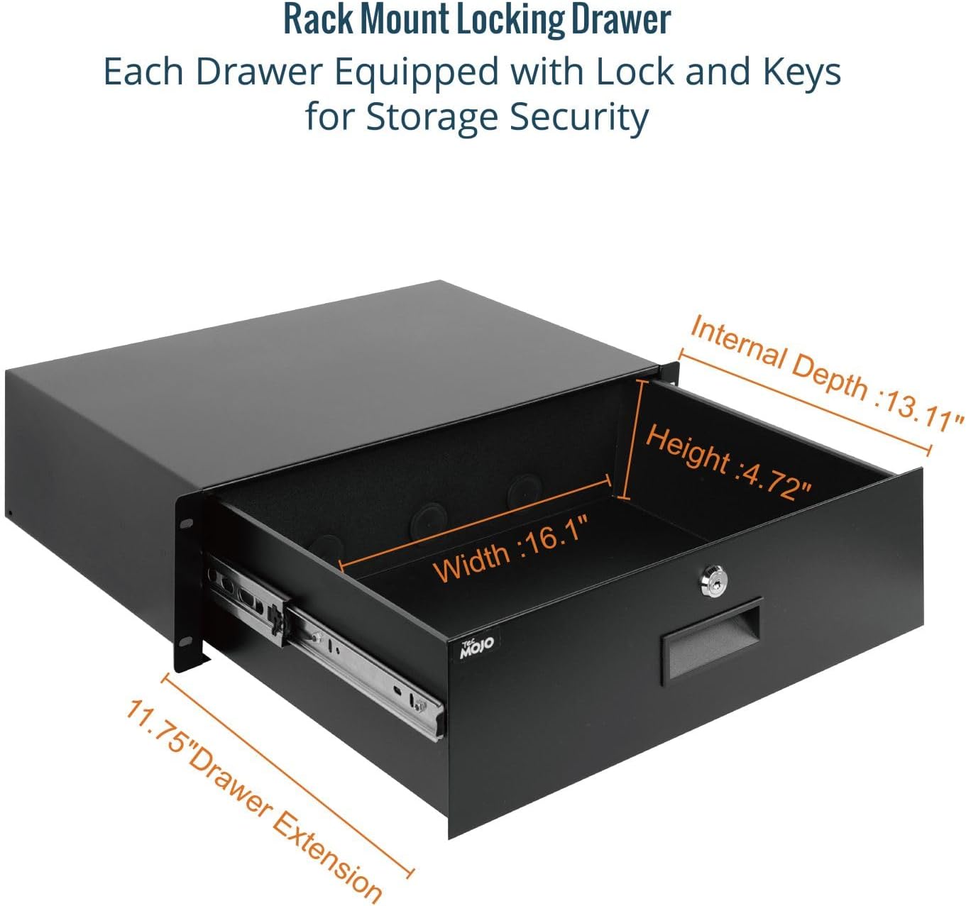 3U 19in Lockable Rack Drawer Steel Cabinet Mount