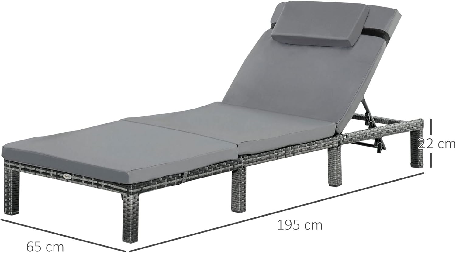 Rattan Sun Lounger 5 Level Recliner Cushion Grey