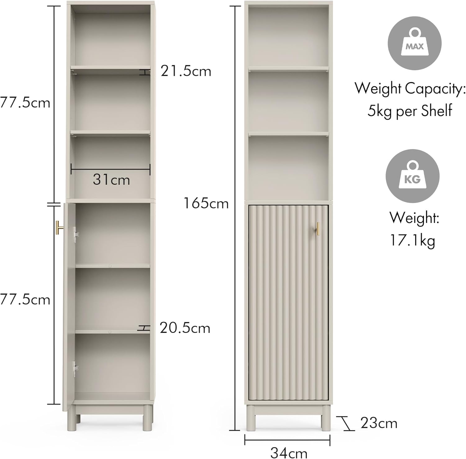 Tall Bathroom Cabinet Slim Storage Unit Stone 6 Shelf