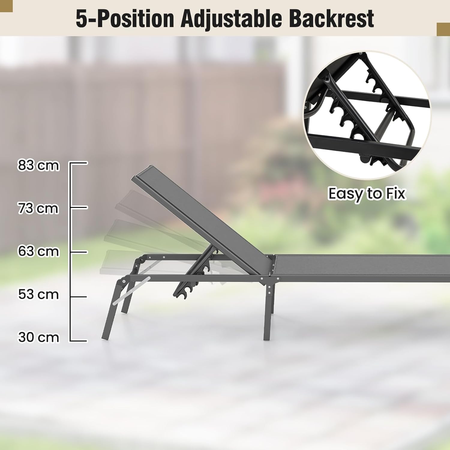 Folding Sun Lounger 5 Position Reclining Garden Chair Grey