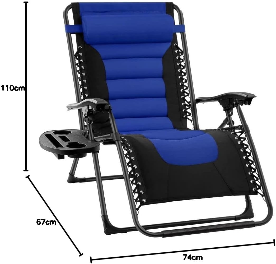 Extra Wide Zero Gravity Recliner Chair Folding Sun Lounger Blue