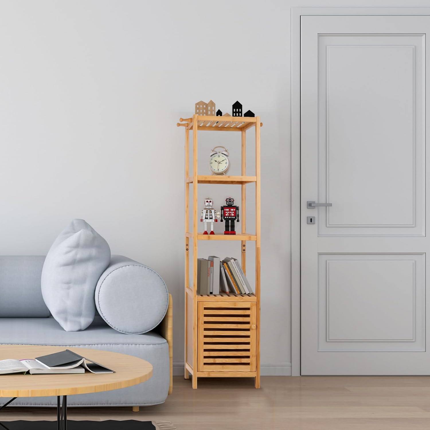 Tall Bamboo Bathroom Storage Cabinet Natural Shelf Unit