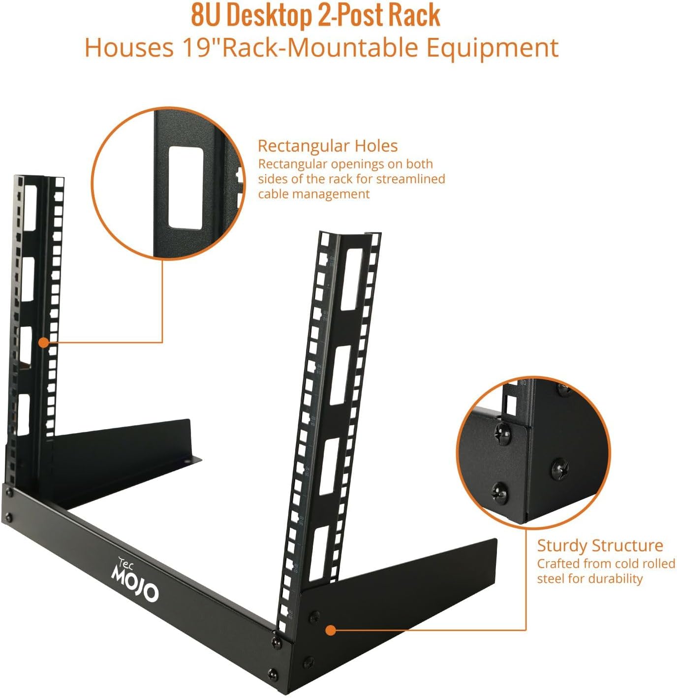 8U Desktop 2 Post Open Frame Server Rack Black