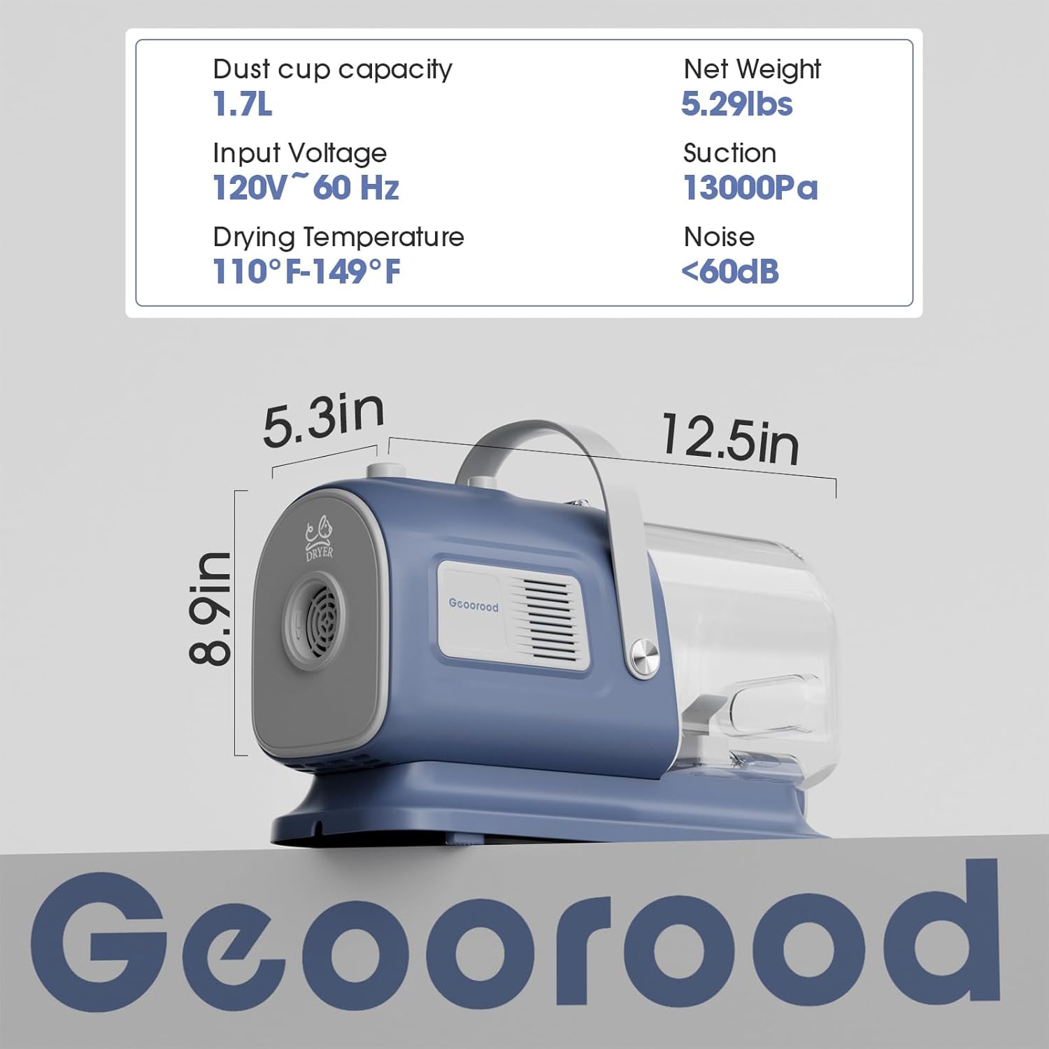 Dog Grooming Vacuum Dryer 7 in 1 Clipper Kit Blue Grey