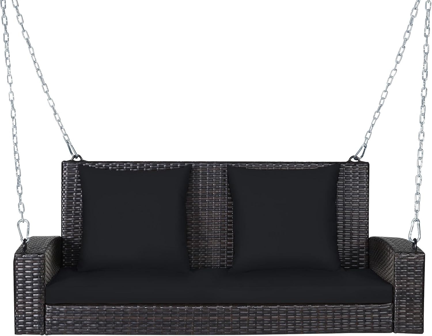 2 Person Rattan Swing Set Black Cushions A Frame Stand