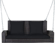 2 Person Rattan Swing Set Black Cushions A Frame Stand