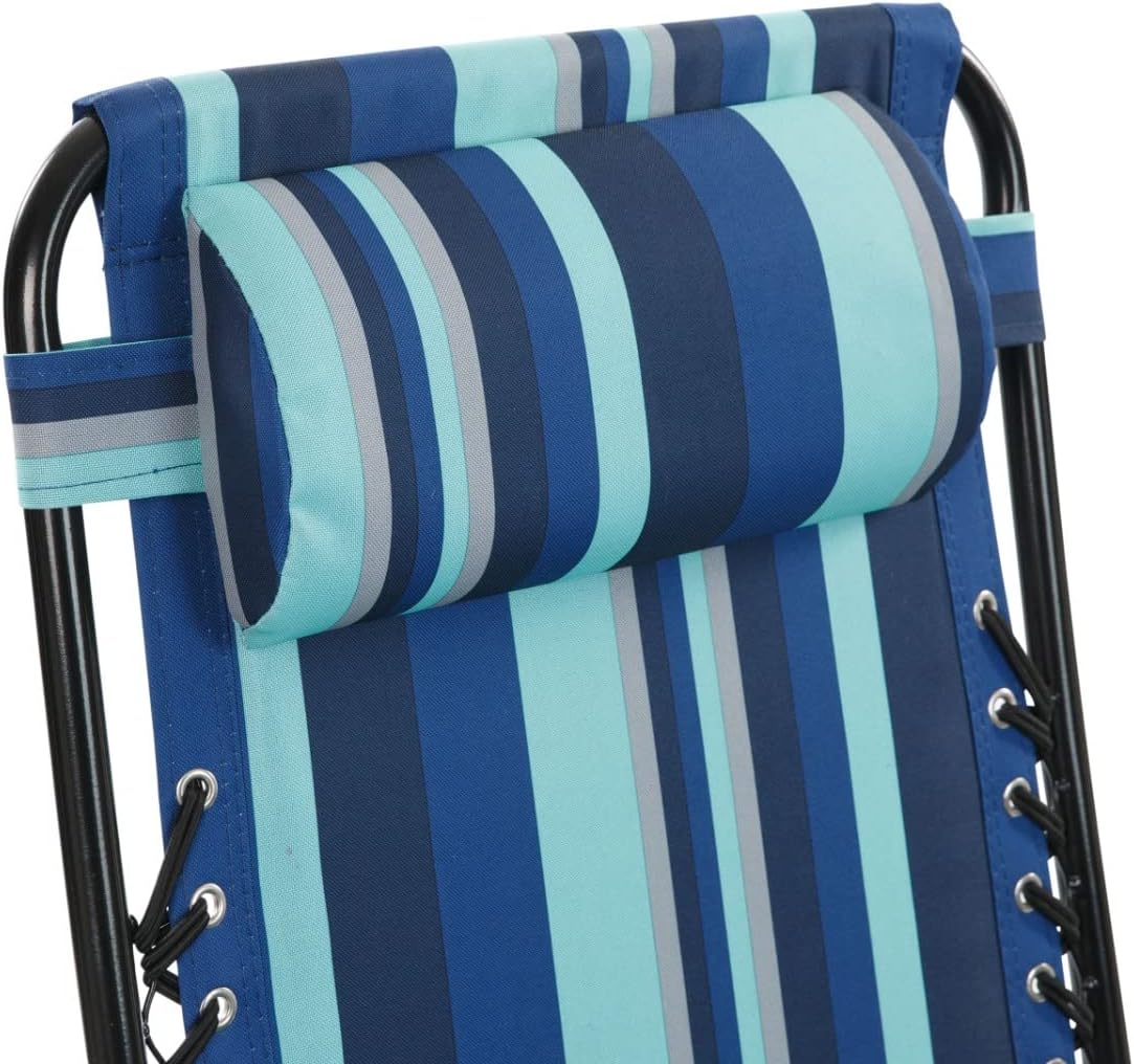 Padded Reclining Sun Lounger Chair Blue Stripe