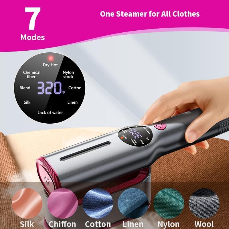 Handheld Clothes Steamer 1200W 2 in 1 Iron LED 7 Modes Fast Heat