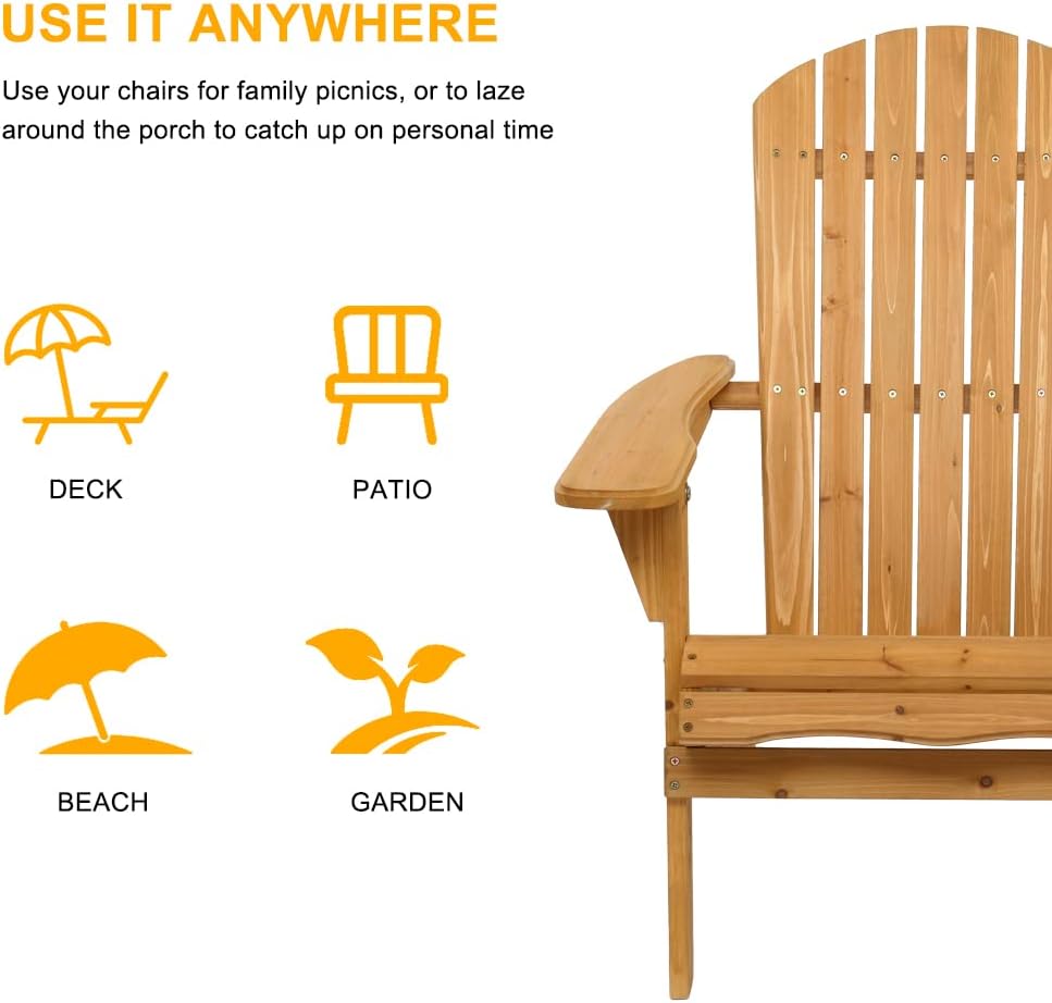 2 Pack Folding Adirondack Chairs Wooden Outdoor Patio Lounge Armchairs