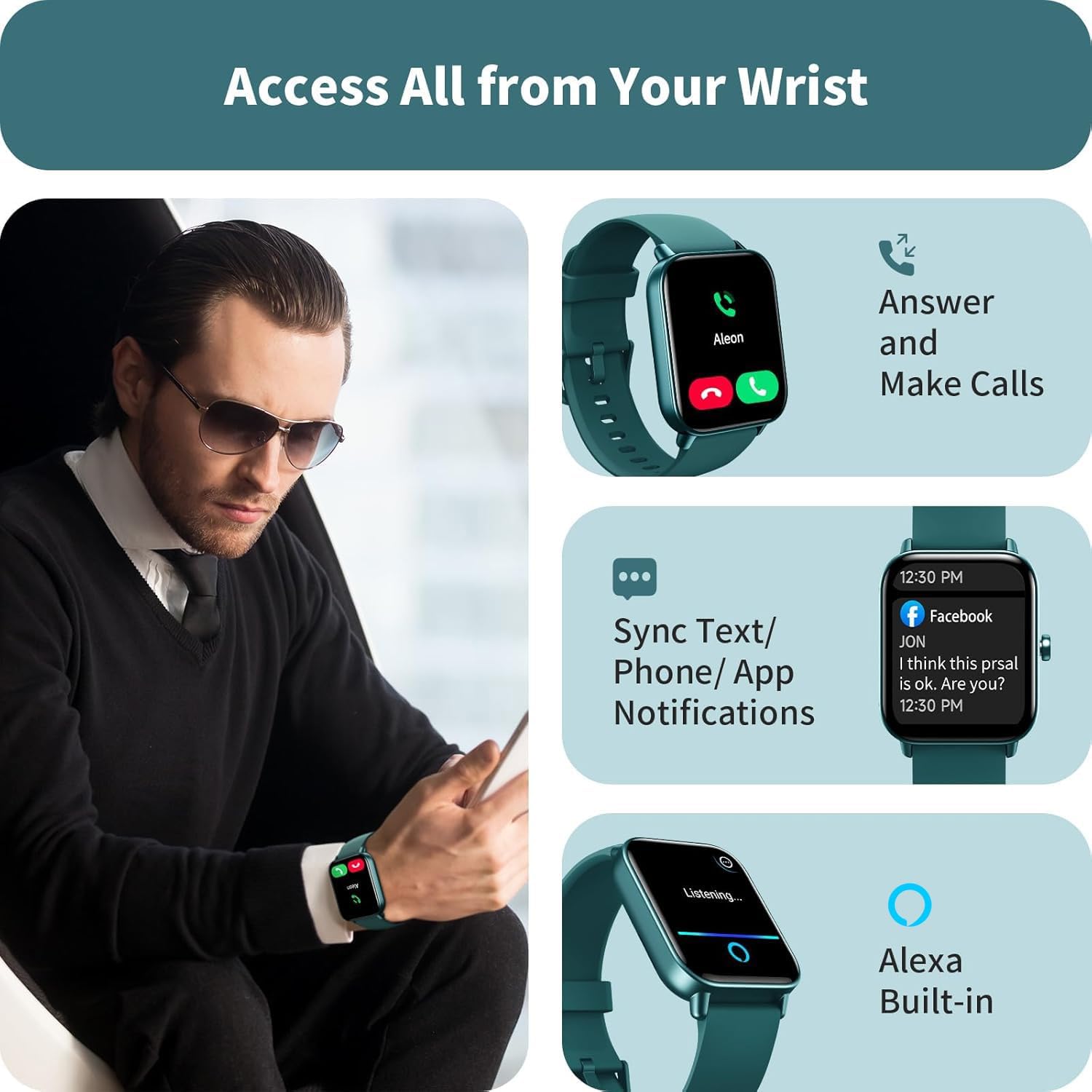 Smart Watch Bluetooth Call Alexa Fitness Tracker Deep Green