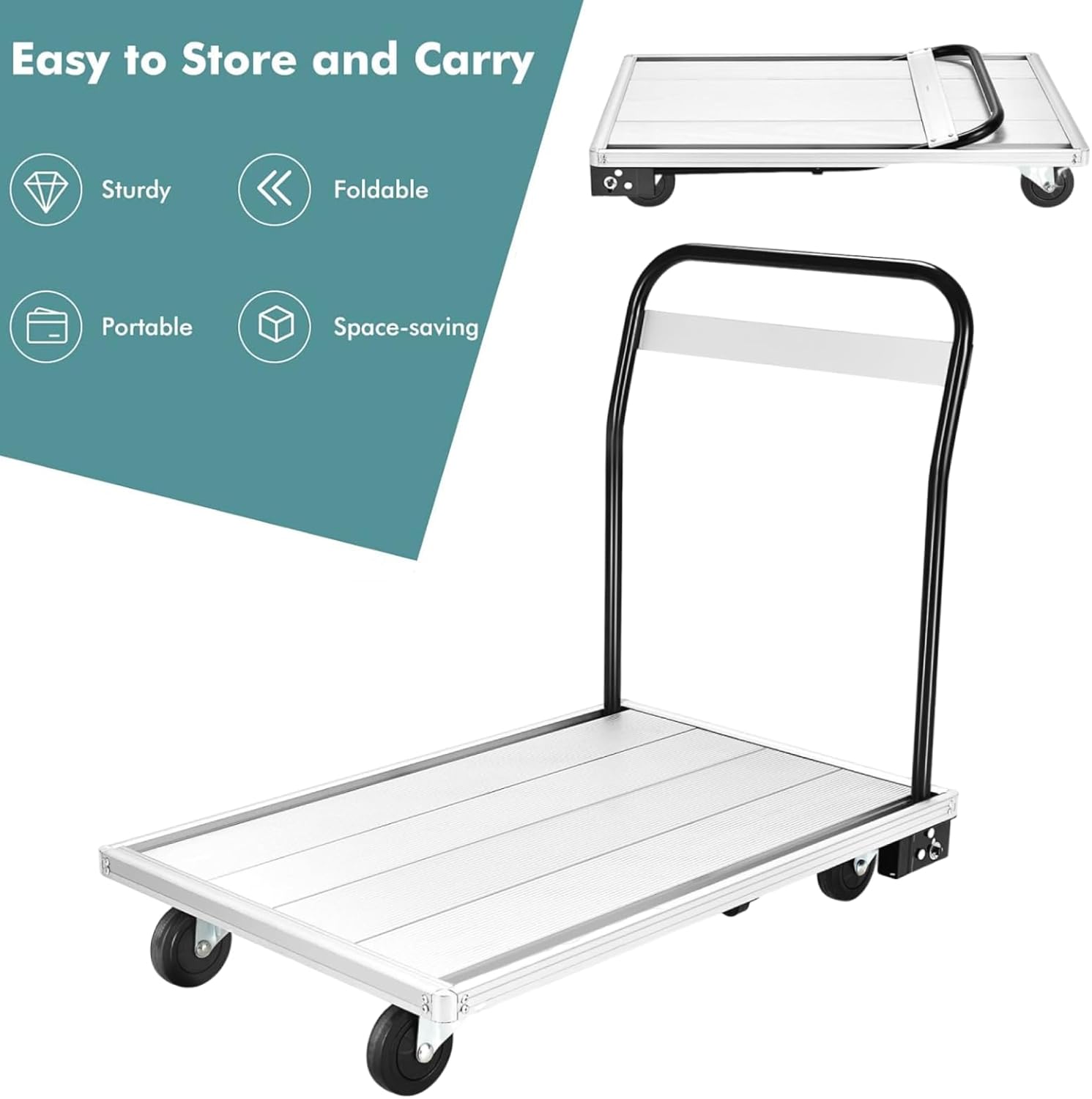 350KG Folding Platform Trolley Aluminium Flatbed Push Cart