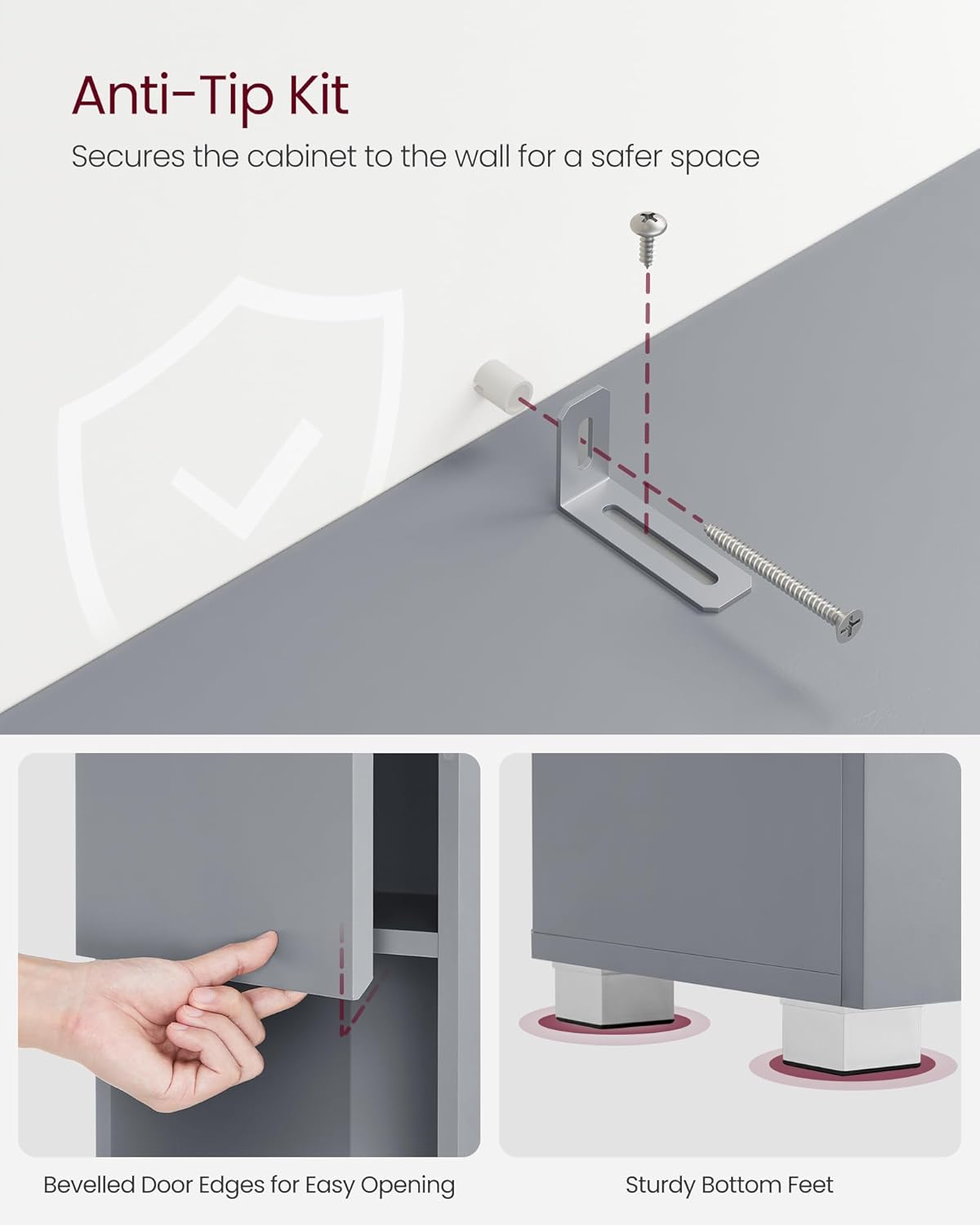 Tall Slim Bathroom Storage Cabinet Drawer Adjustable Shelves Grey 170cm