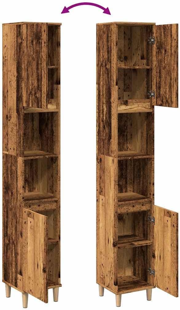 Tall Bathroom Cabinet 6 Compartment 2 Door Old Wood