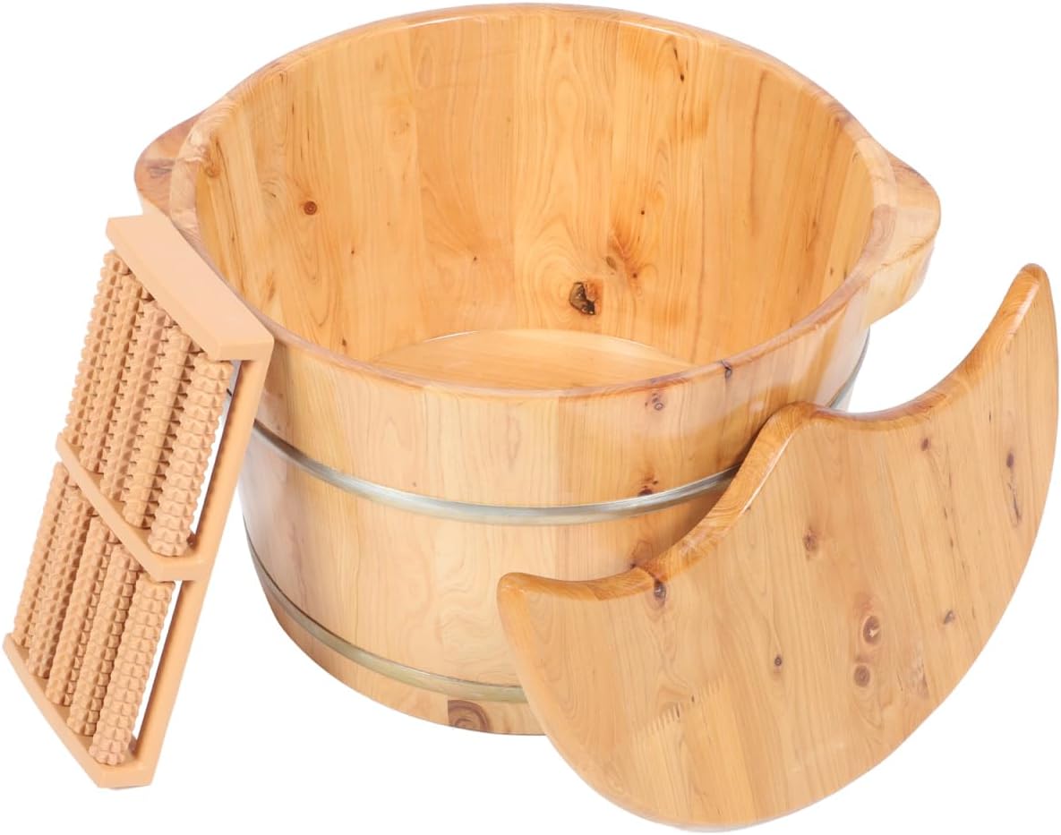 Wooden Foot Bath Basin with Lid Large Spa Soak Tub Massager