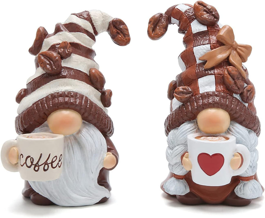 2Pcs Coffee Gnome Figurines Resin Swedish Tomte Decor