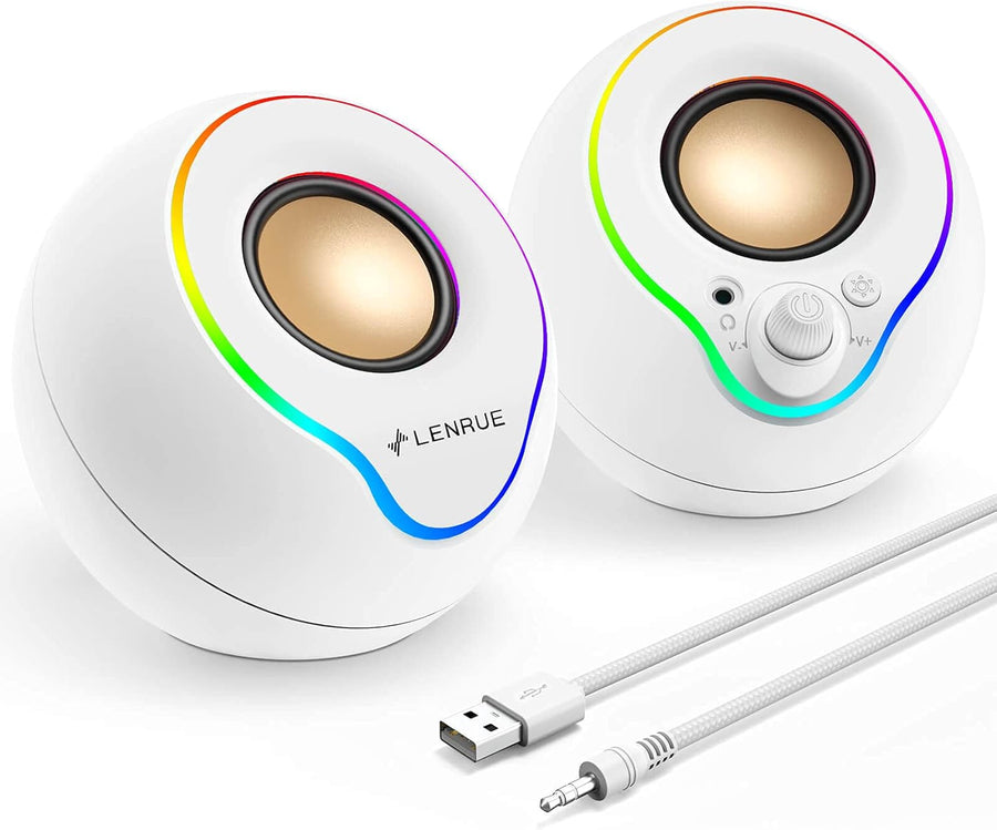 Bluetooth PC Speakers Stereo Desktop Touch RGB Lights White