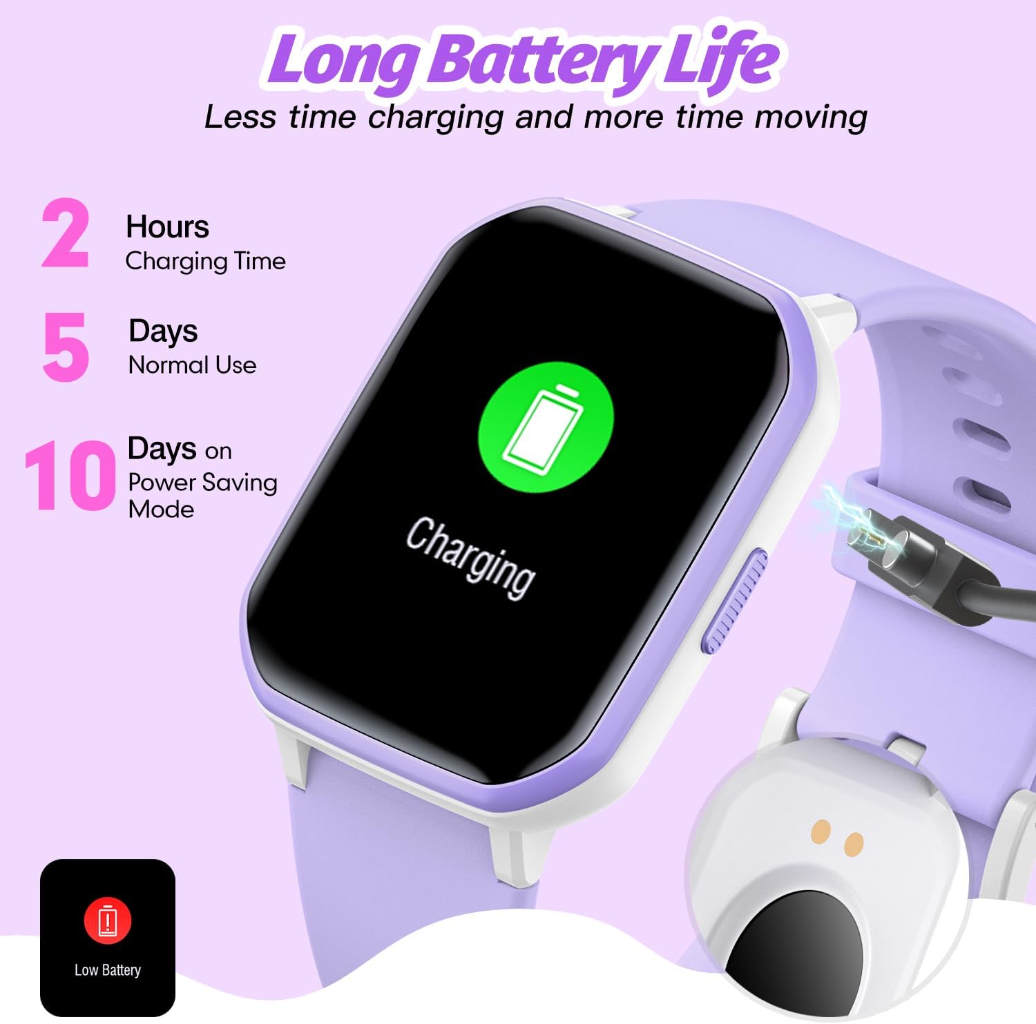 Kids Smart Watch Purple Fitness Tracker 19 Sport Modes