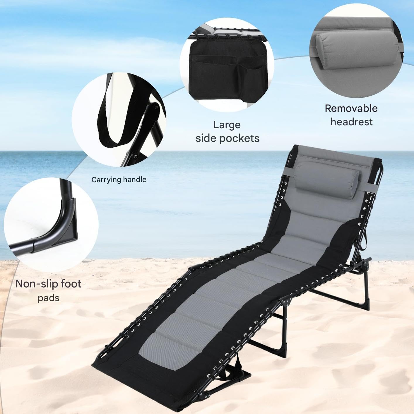Set of 2 XXL Folding Sun Loungers Dark Grey