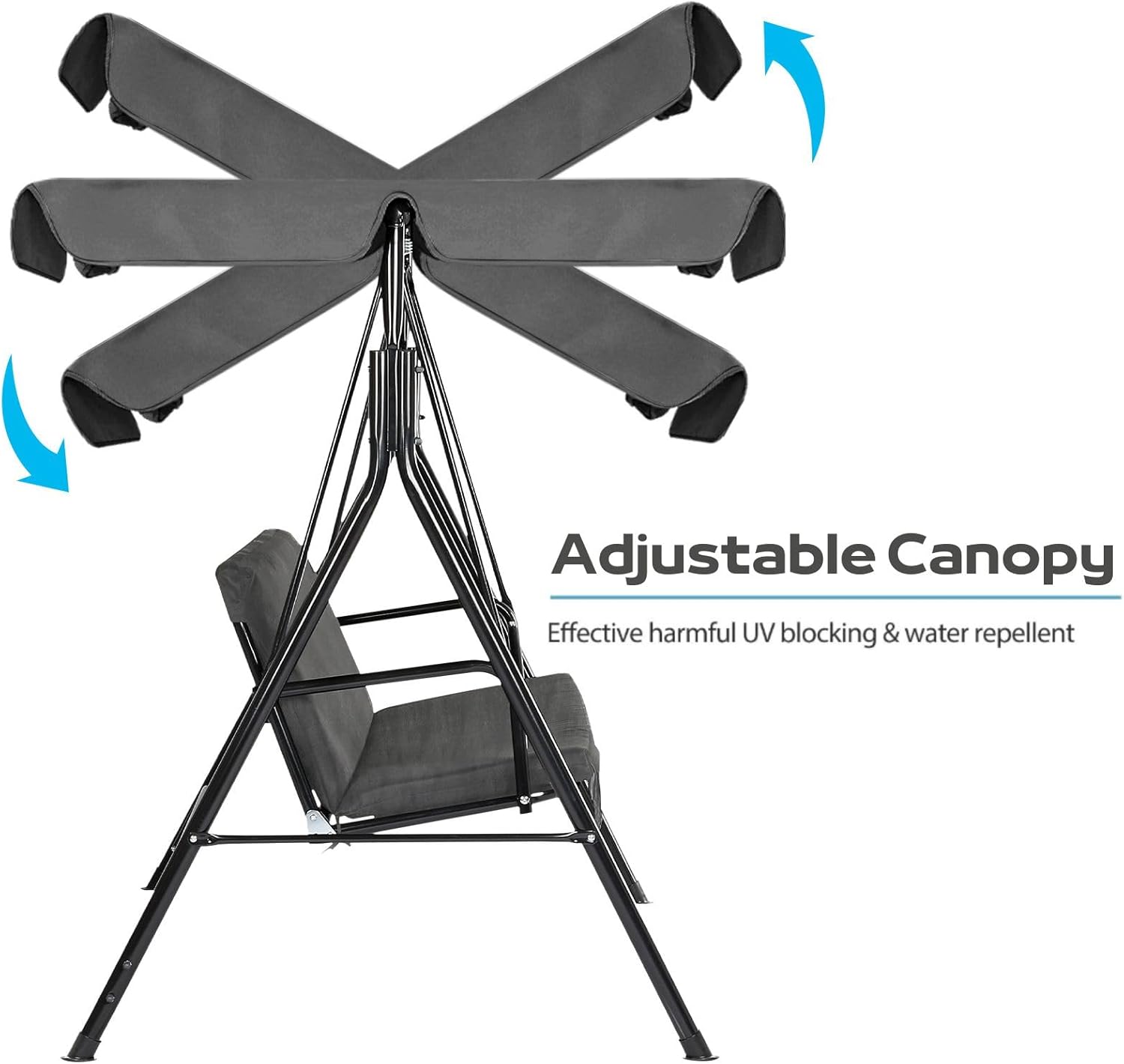 Grey 3 Seater Garden Swing Chair with Canopy