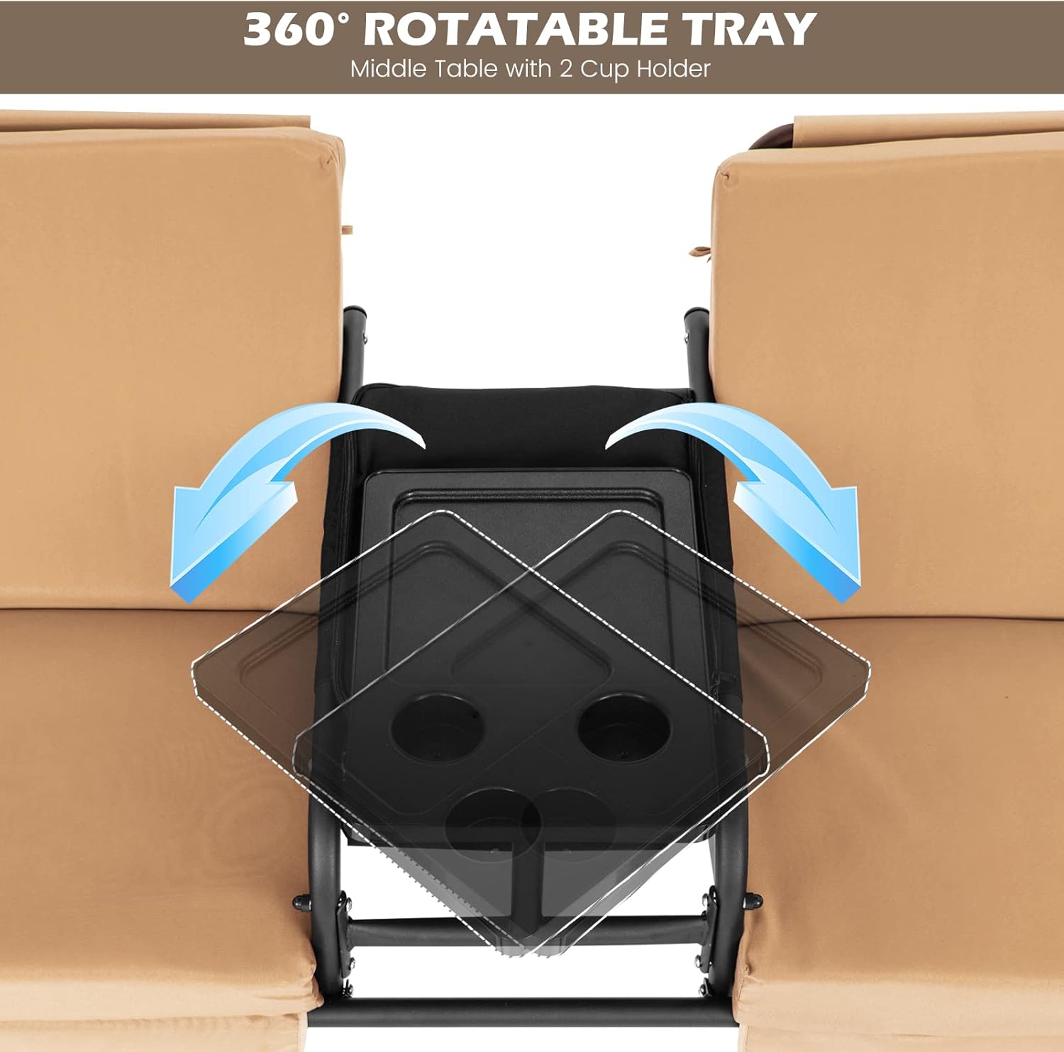 Beige 2 Seater Swing Chair with Canopy Cooler Tray