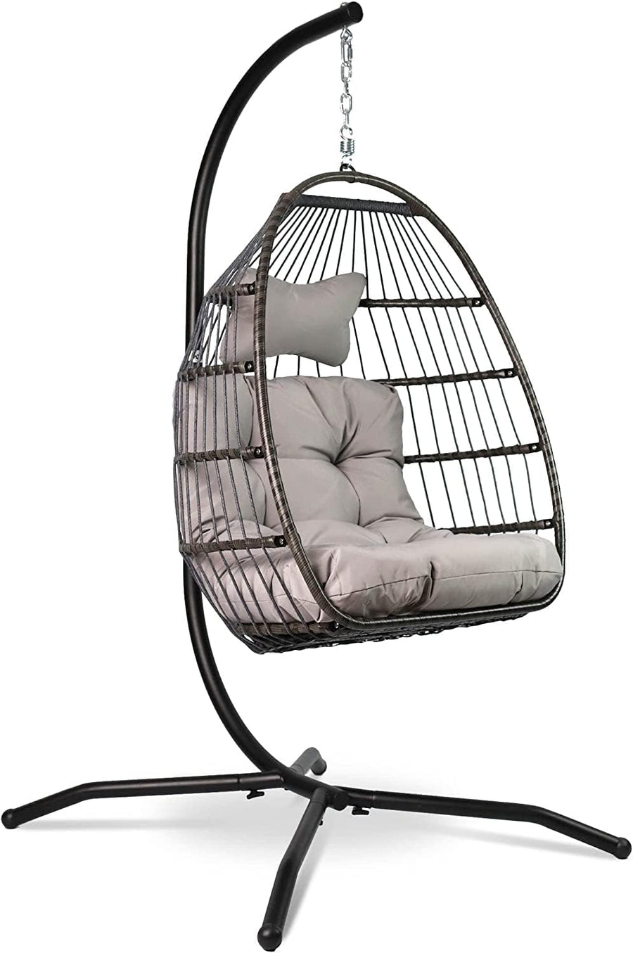 Foldable Hanging Egg Chair with Stand Cushion Light Grey