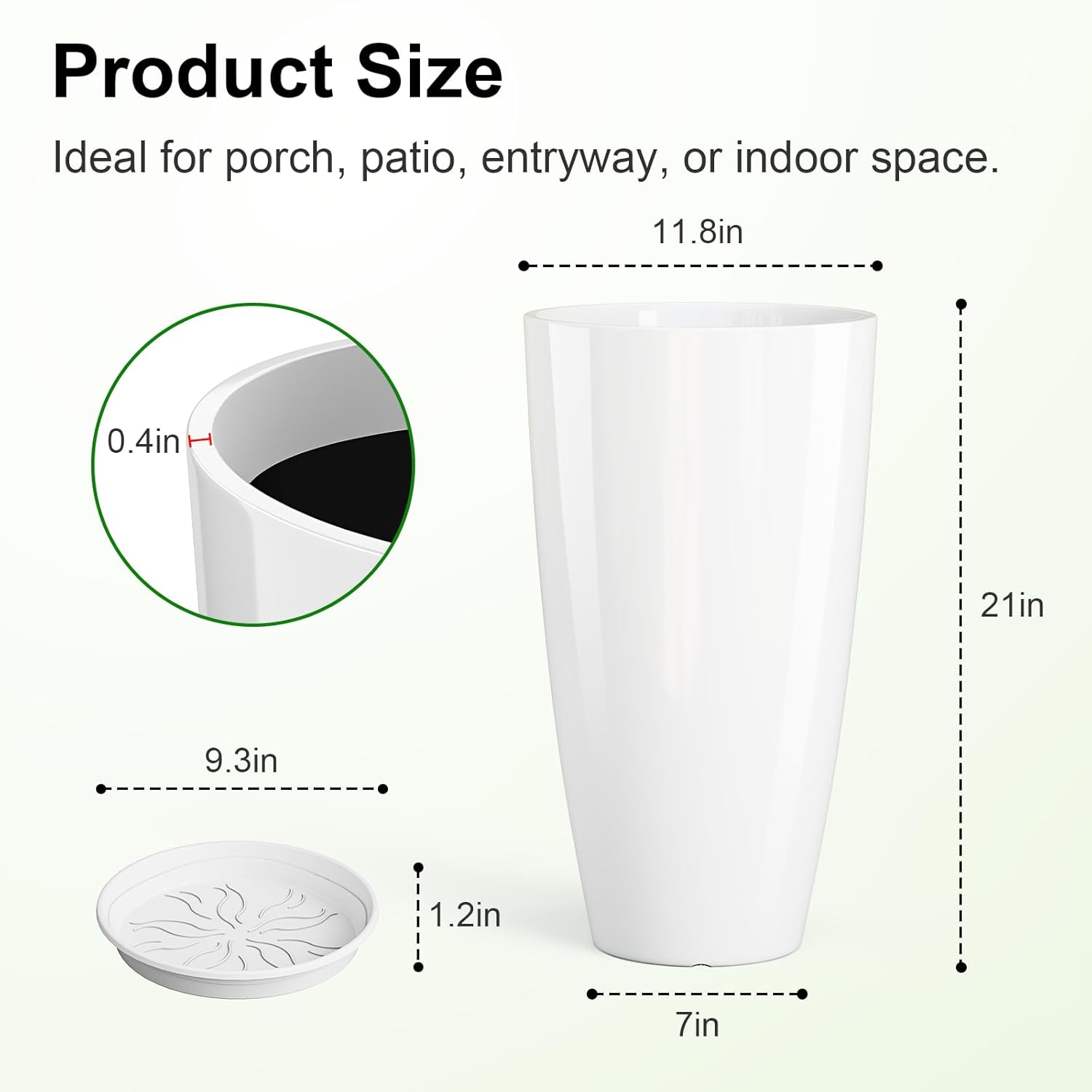 Tall Planters Set of 2 53cm White Plant Pots Indoor Outdoor