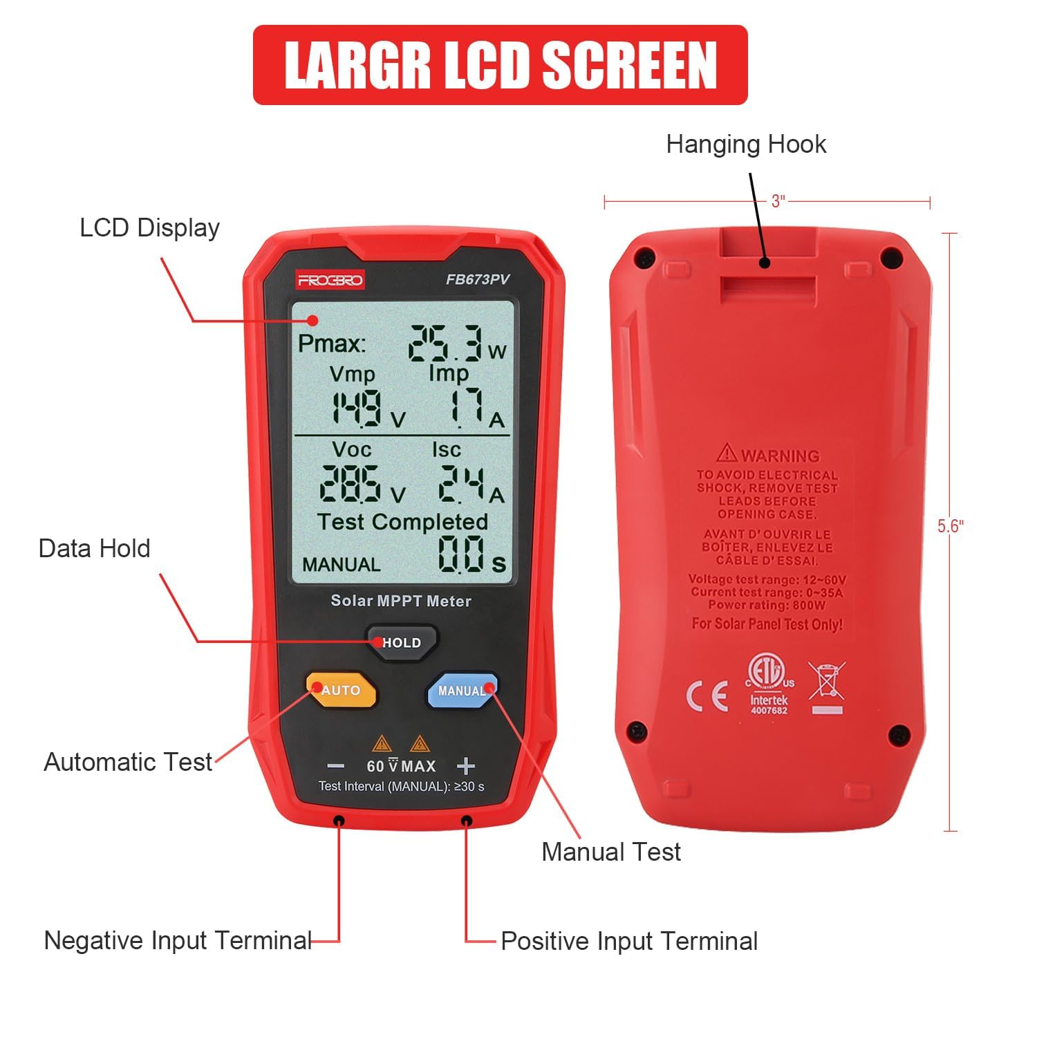 800W Solar Panel Tester Meter MPPT LCD PV Multimeter Tool