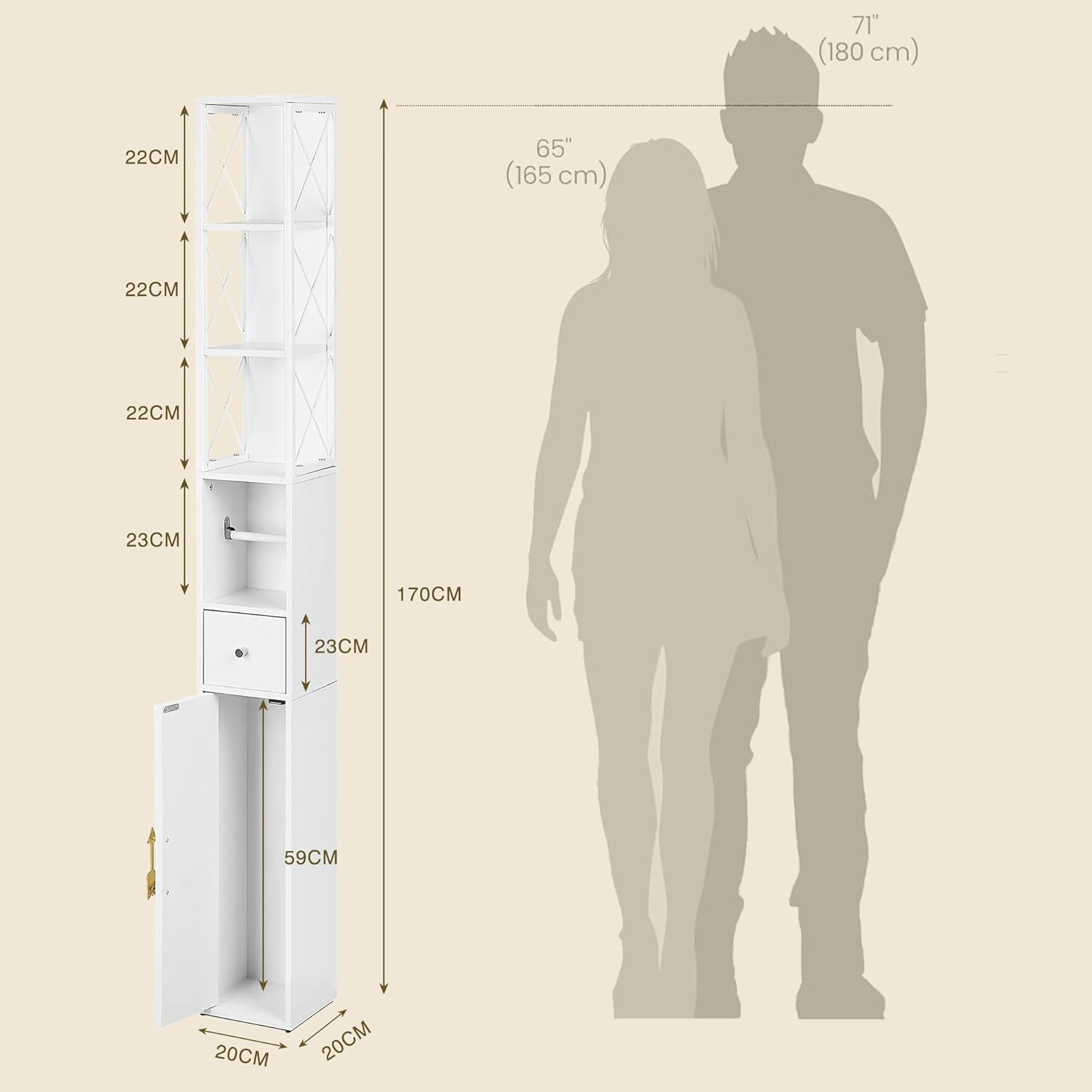Slim Bathroom Tall Cabinet Drawer Shelf Door Unit White