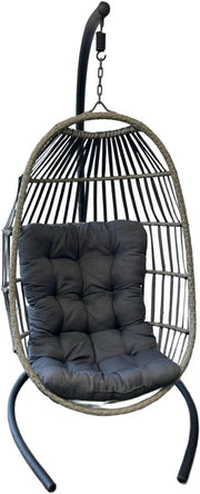 Hanging Egg Chair with Stand Foldable Rattan Swing Grey