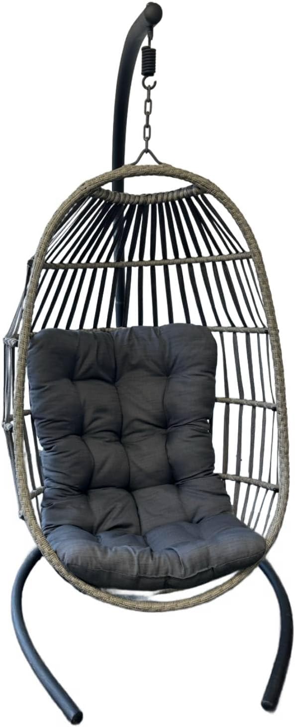 Hanging Egg Chair with Stand Foldable Rattan Swing Grey
