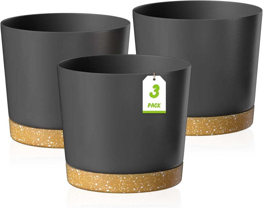 30cm Plant Pots Set 3 Dark Grey Planters Drainage Saucer