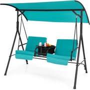 2 Person Garden Swing Chair Canopy Cooler Tray Turquoise