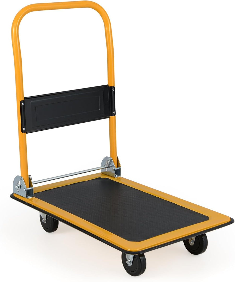 Folding Push Cart Dolly 150KG Flatbed Trolley Black Yellow