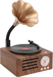 Vintage Bluetooth Speaker with Copper Horn FM Radio Wood Grain