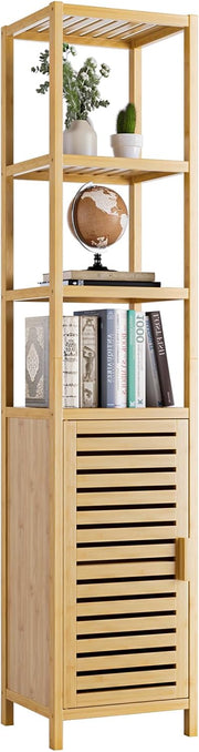 Bamboo Tall Storage Cabinet Natural Shelf Door Unit
