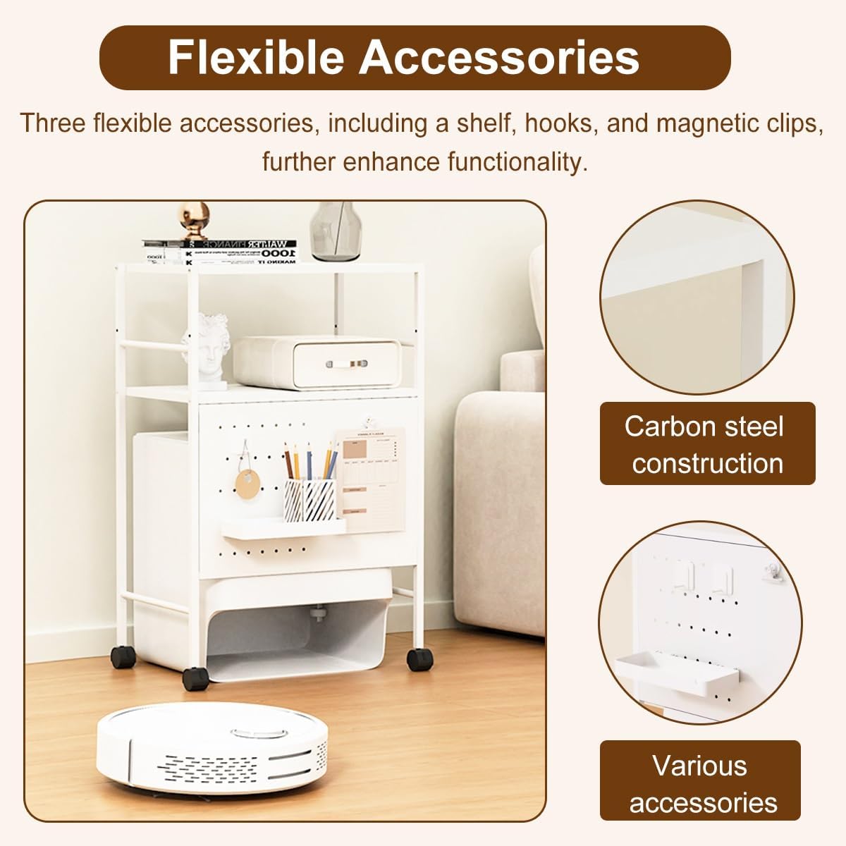 Robot Vacuum Storage Rack Mobile Cabinet Stand Adjustable Shelves