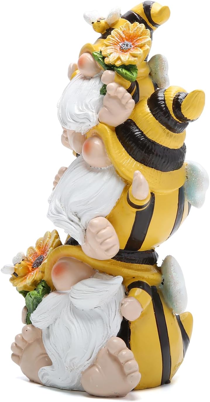 Bee Gnome Figurine Stacked Garden Decor Cute Summer Home