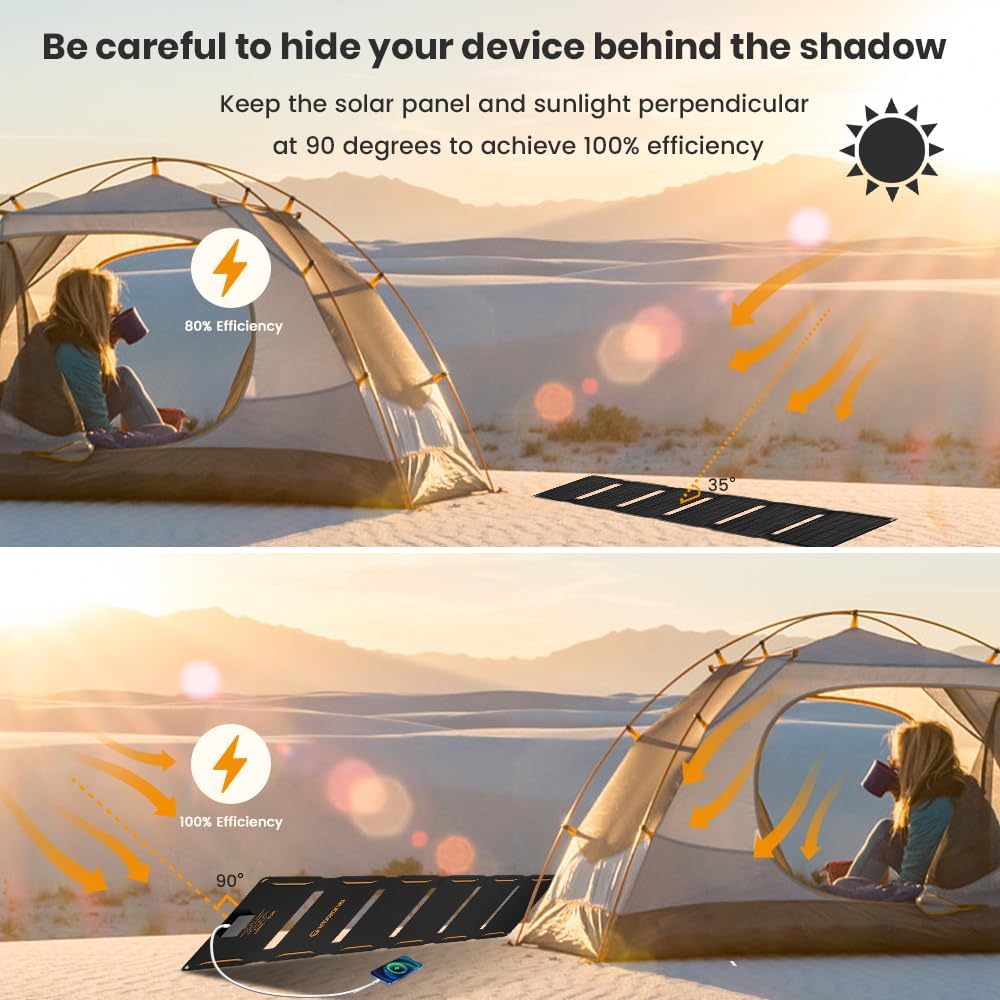 40W Foldable Solar Charger USB C QC3 Portable Panel Camping