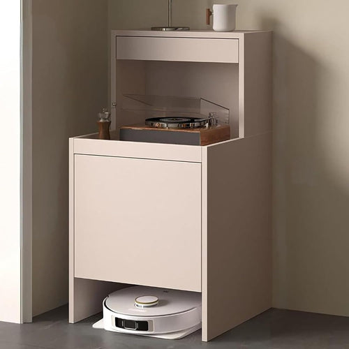 Tall Hidden Robot Vacuum Cabinet Storage Side Table Pull Out Shelf Grey