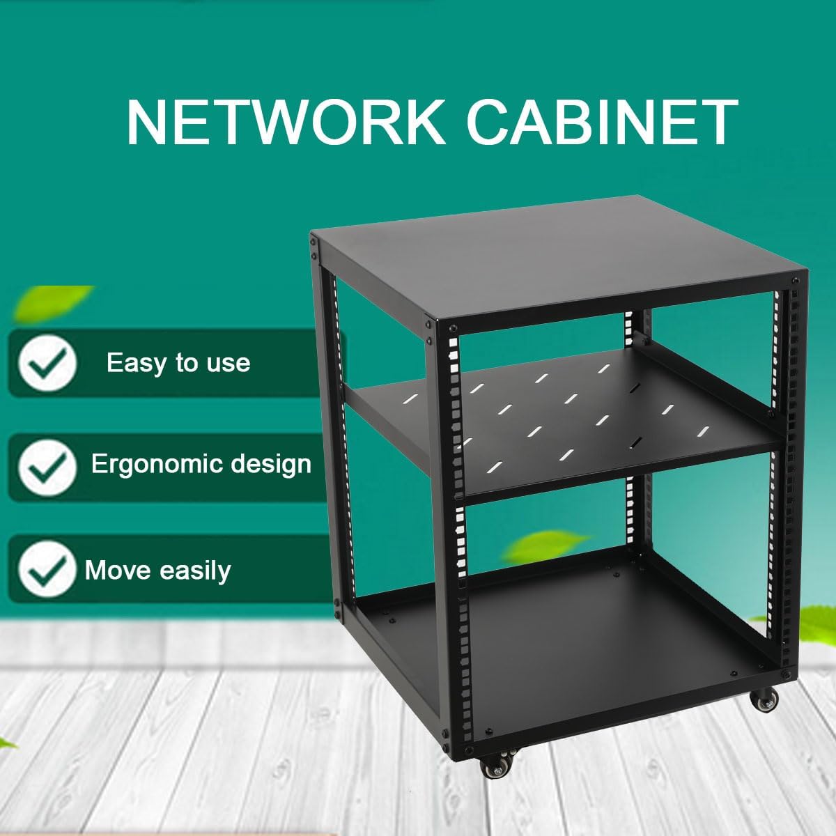 12U Open Frame Network Rack 19 Inch Floor Standing with Wheels